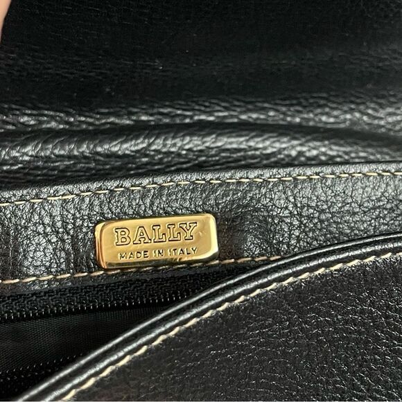 BALLY Black Brown Caviar Leather Flap Saddle Bag Crossbody - Picture 7 of 9